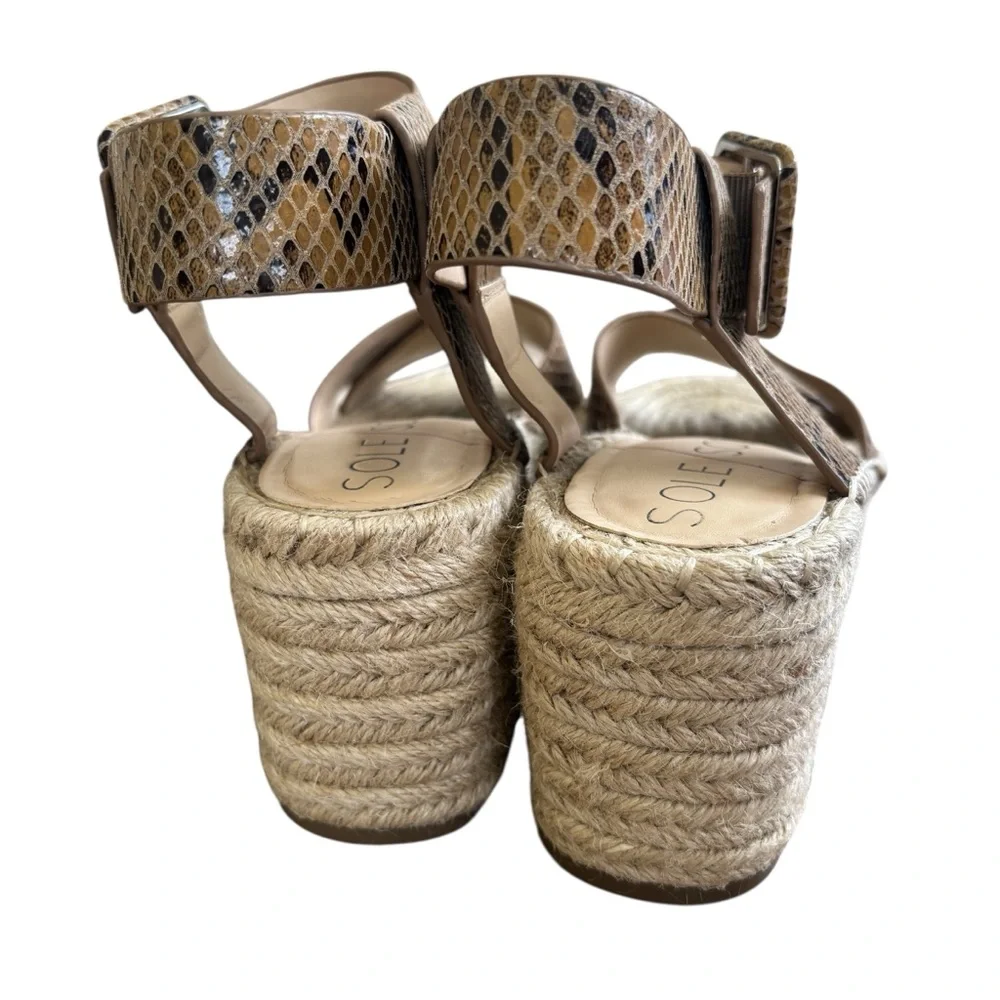 Sole Society Brown/Black Snakeskin Strappy Wedge Sandals 7